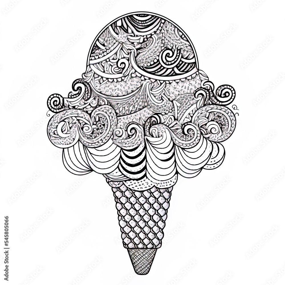 Doodle Decorative ice cream with zentangle element