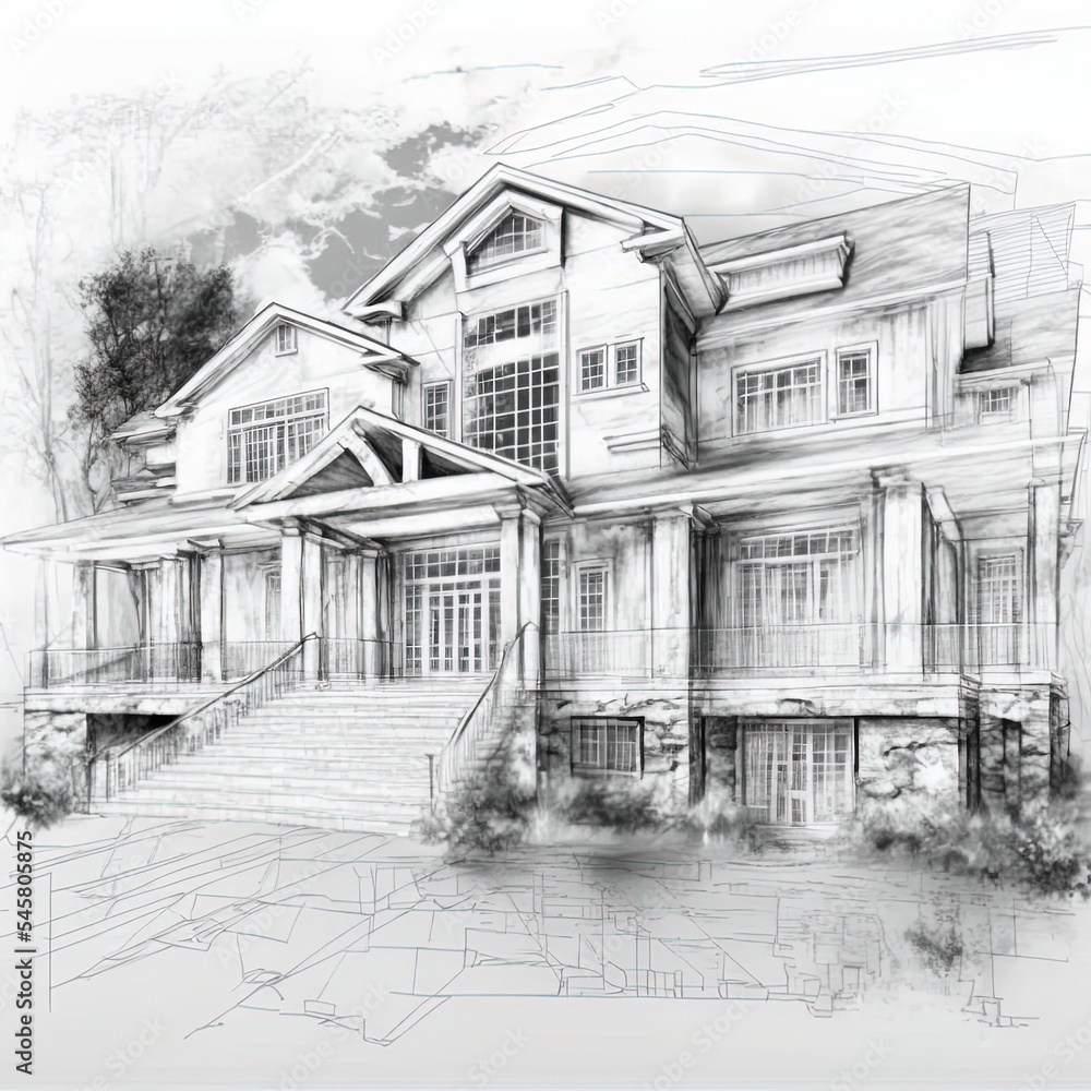 house architectural sketch 3d illustration