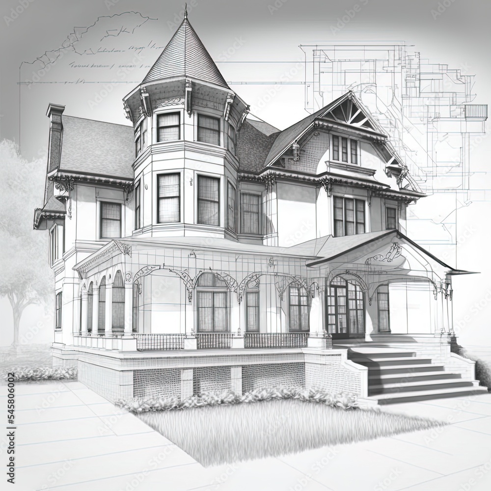 house architectural sketch 3d illustration