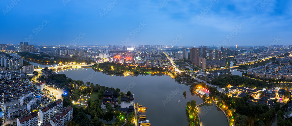 台州城市夜景大幅面航拍