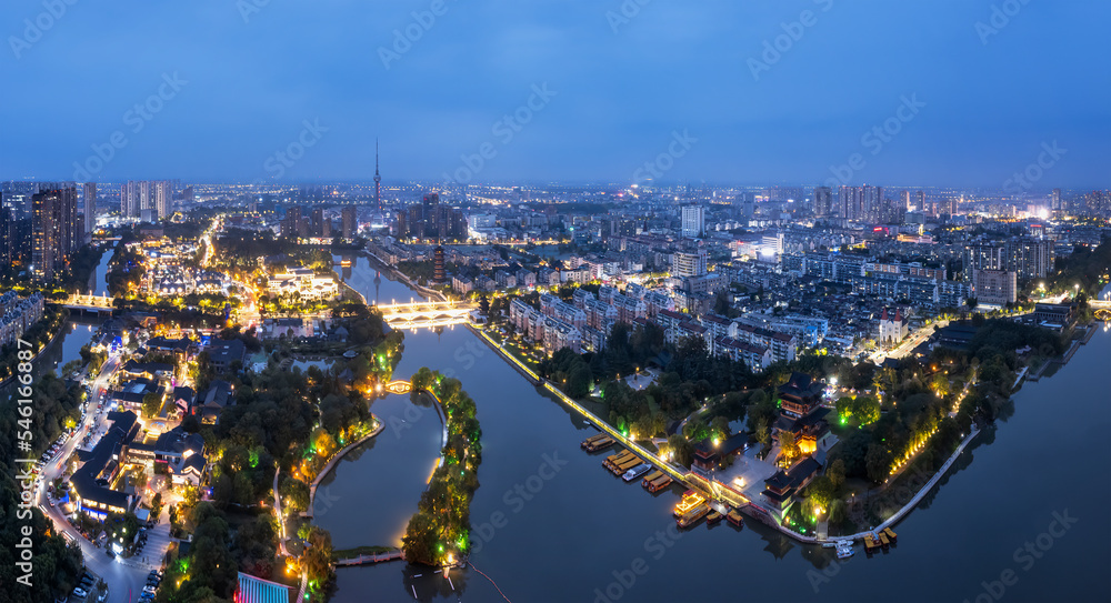 台州城市夜景大幅面航拍