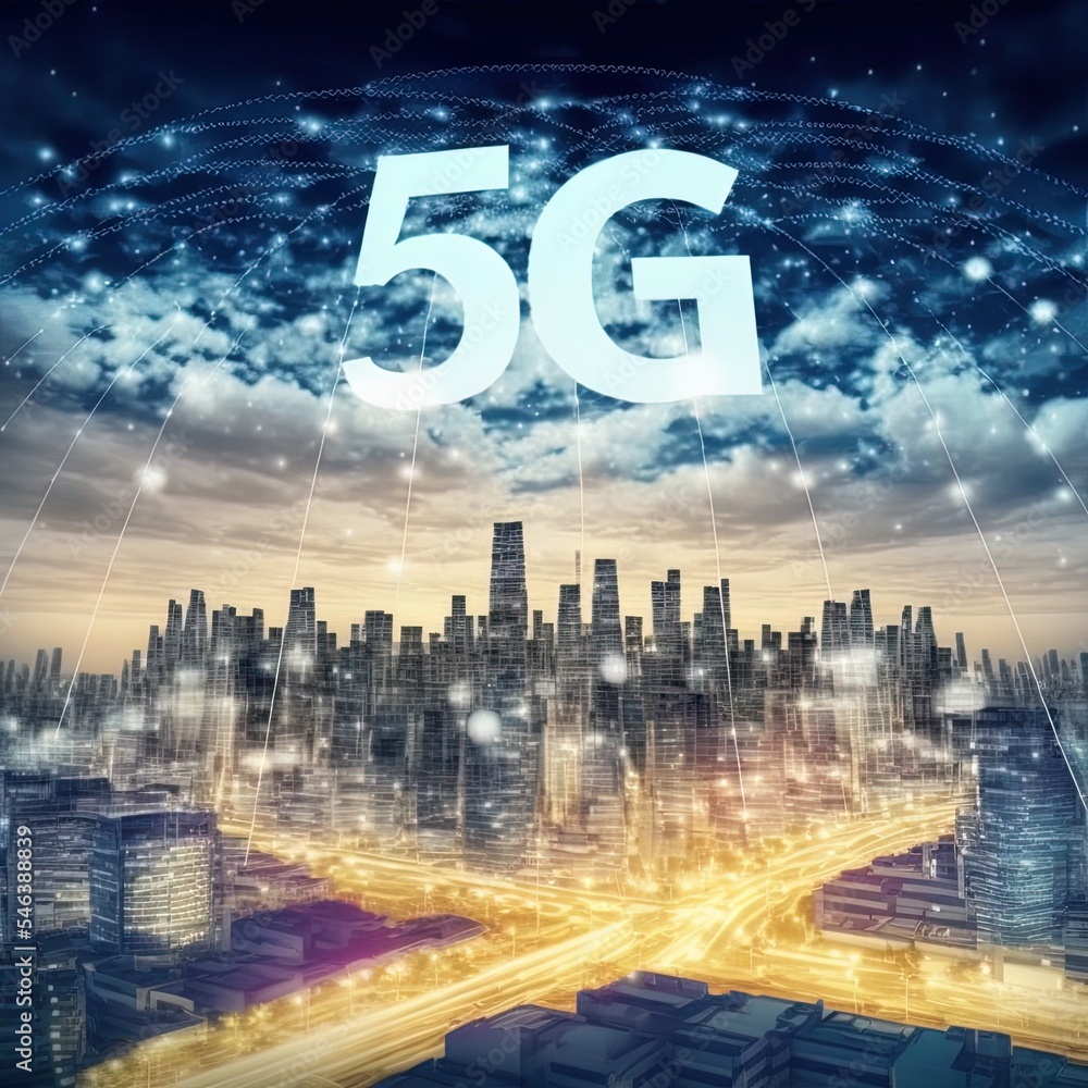 The modern creative communication and internet network connect in smart city . Concept of 5G wireles