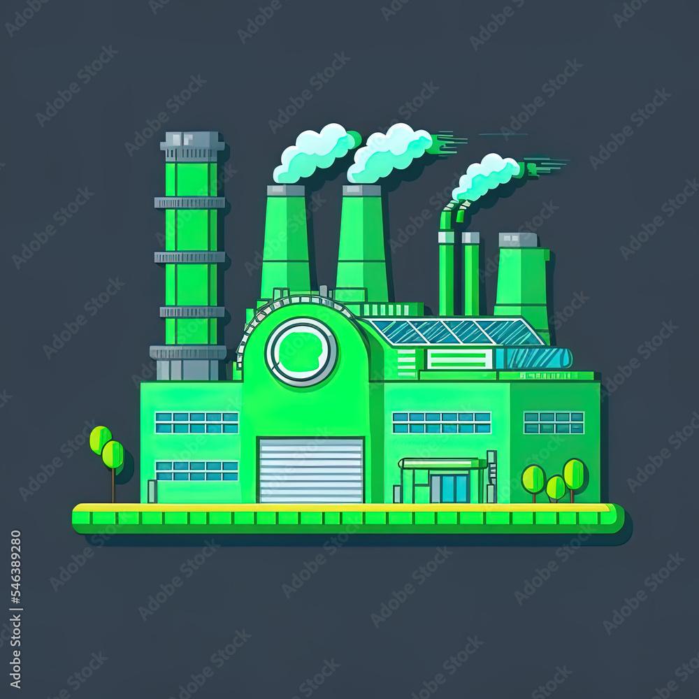 Green Industrial Factory with Renewable Energy Icon High quality illustration.