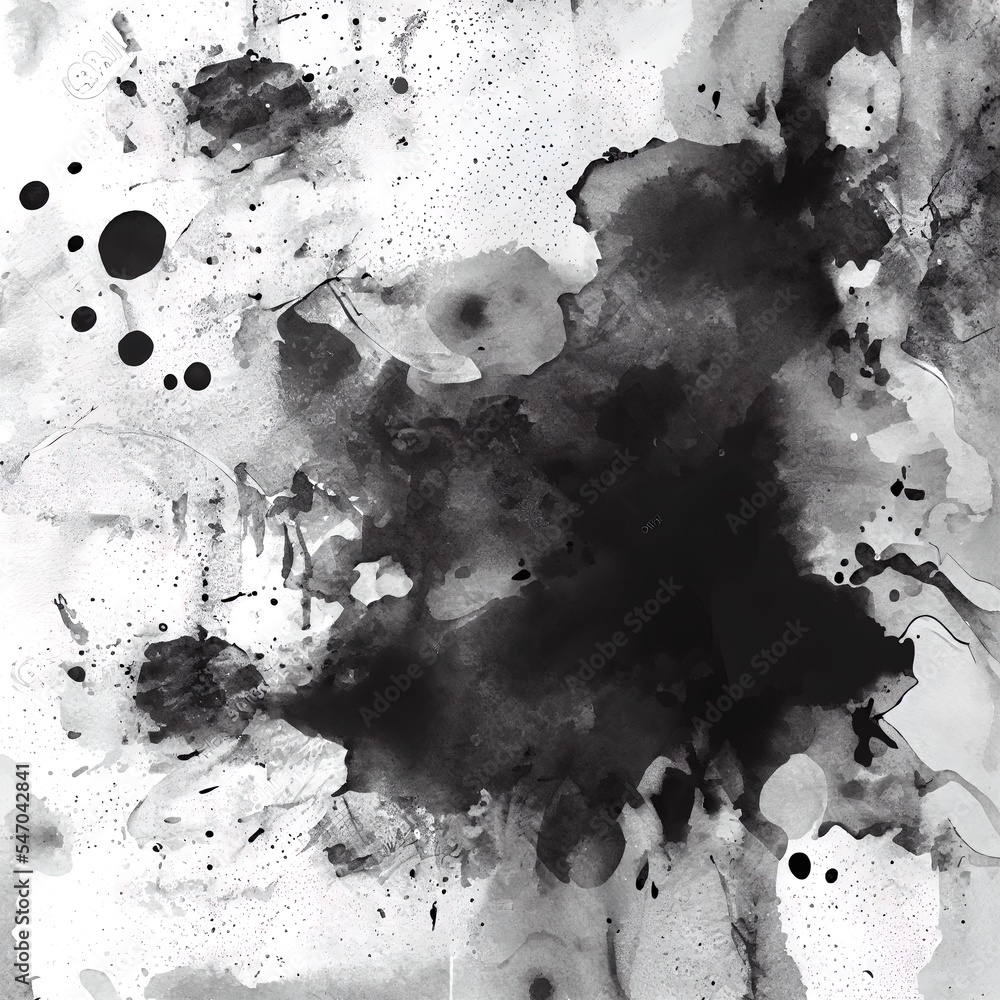 Dirty art. Black and white abstract ink background. with spots and stains. Material watercolour desi