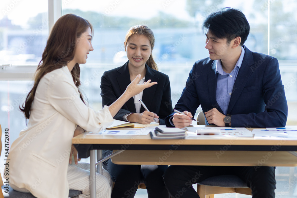 商界女性与同事会面，集思广益制定企业合作计划。财务，账户