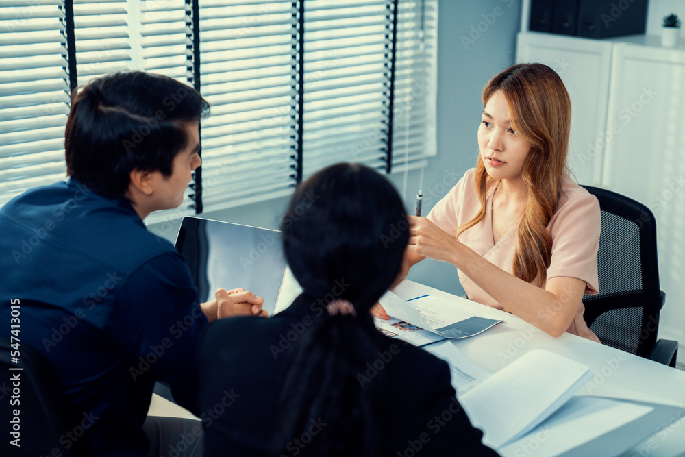 一位年轻的亚洲女性候选人试图通过能力给面试官留下深刻印象。国际合作