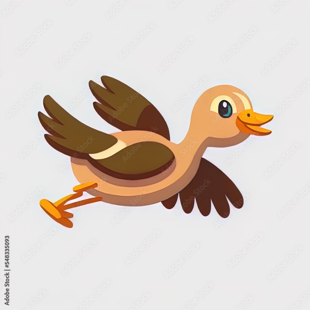 Cute duck bird flying cartoon 2d illustrated icon illustration. animal nature icon concept isolated 