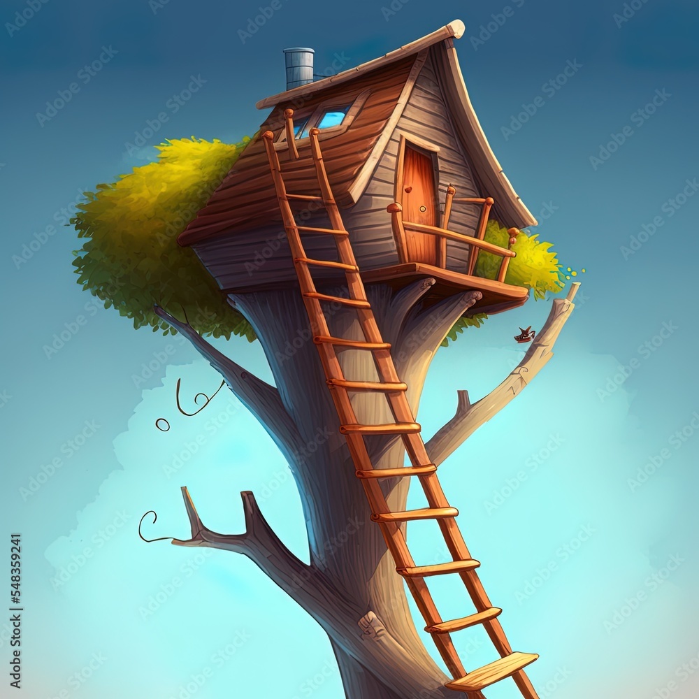 Wooden ladders realistic cartoon style