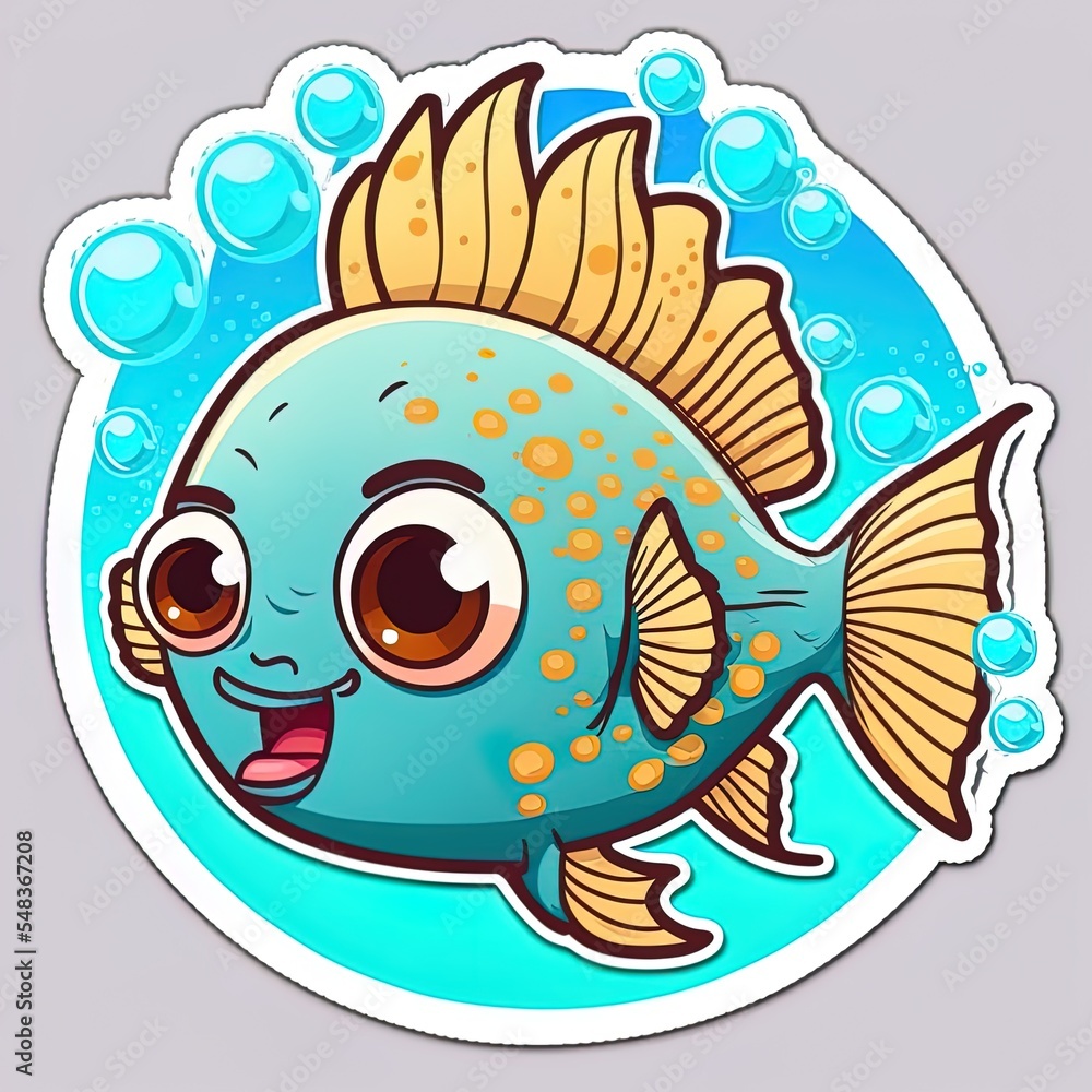 Cute fish sea animal cartoon sticker