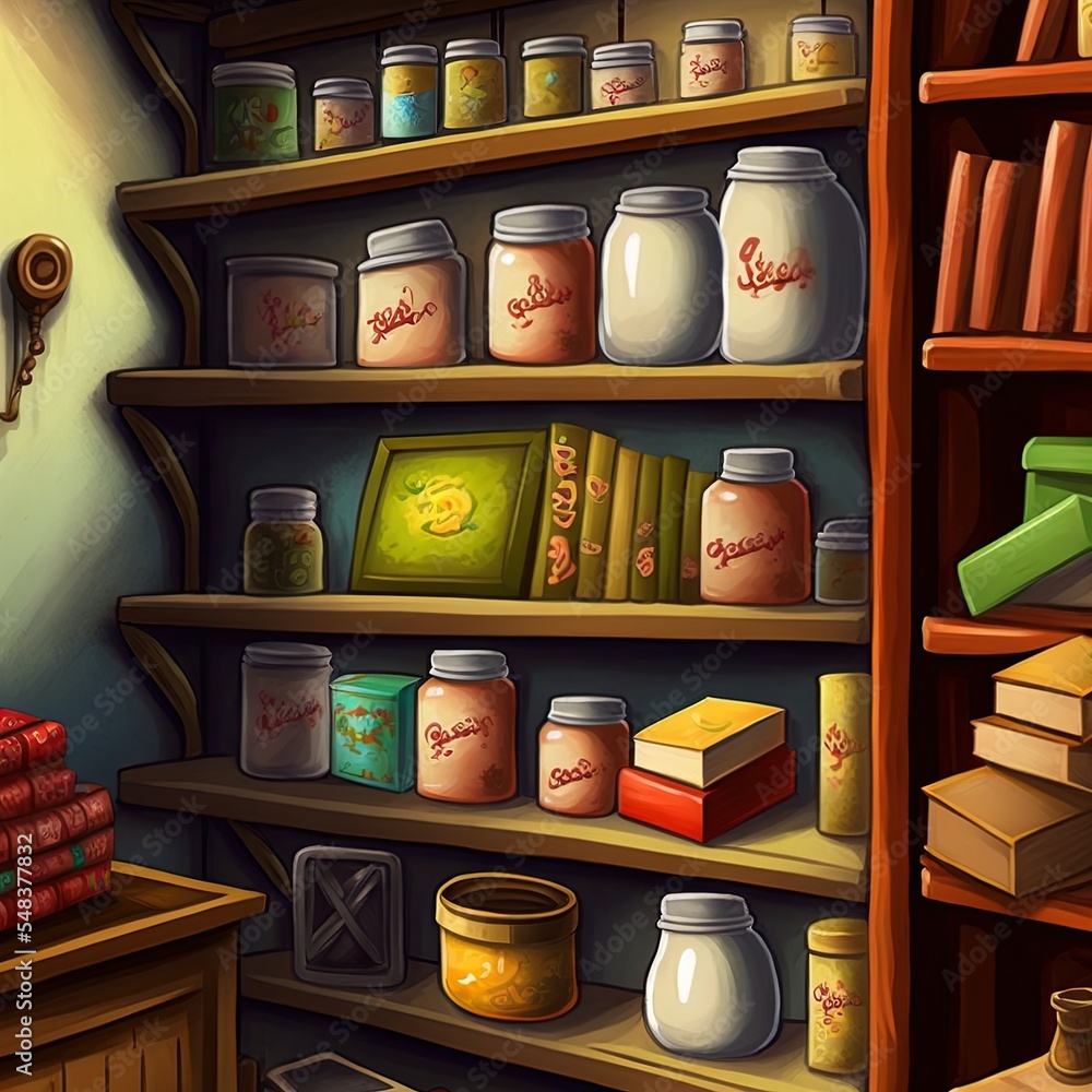 Realistic shelves cartoon style