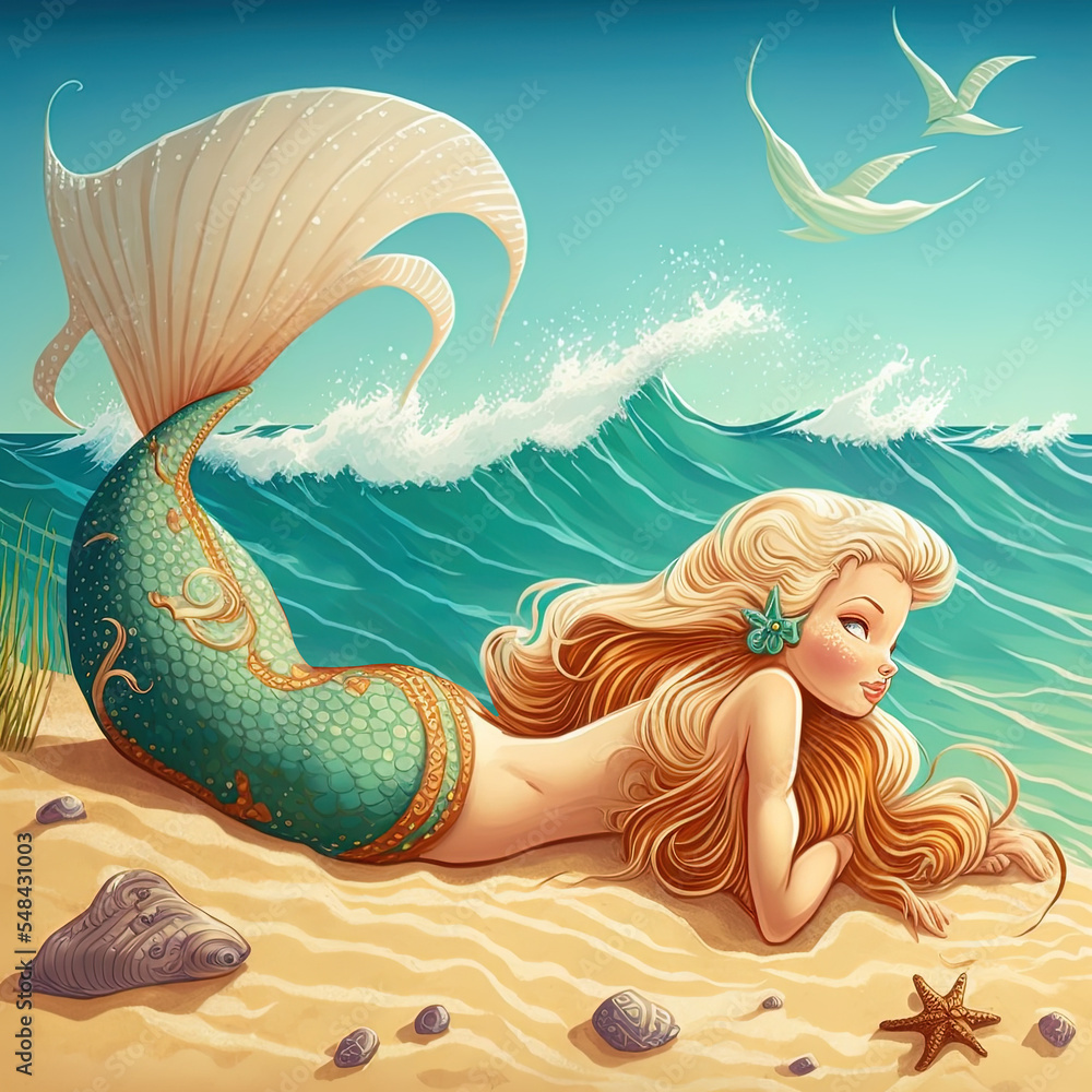 Beautiful Mermaid Lying On The Beach