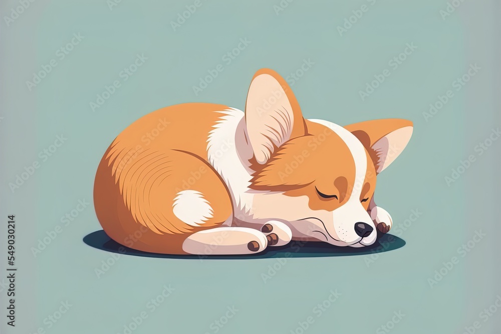 Cute Corgi Dog Sleeping On Pillow Cartoon 2D Illustrated Icon Illustration. Animal Nature Icon Conce