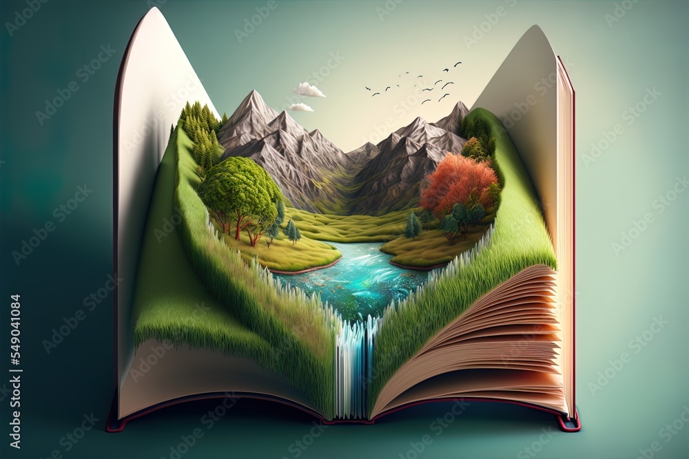 Open Book With Nature Landscape