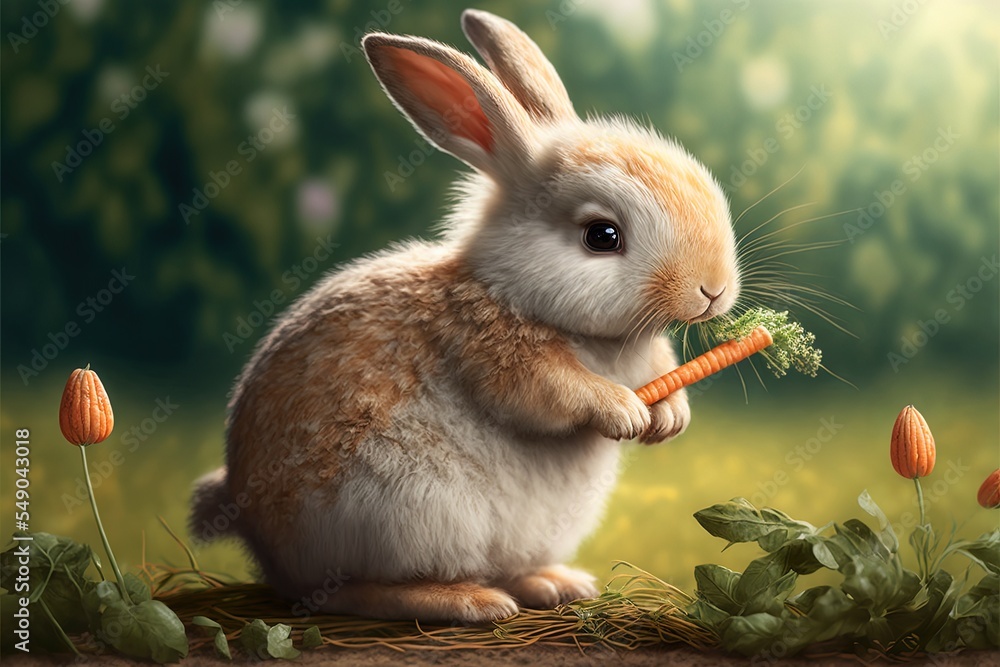 Cute Bunny In The Meadow With Carrot