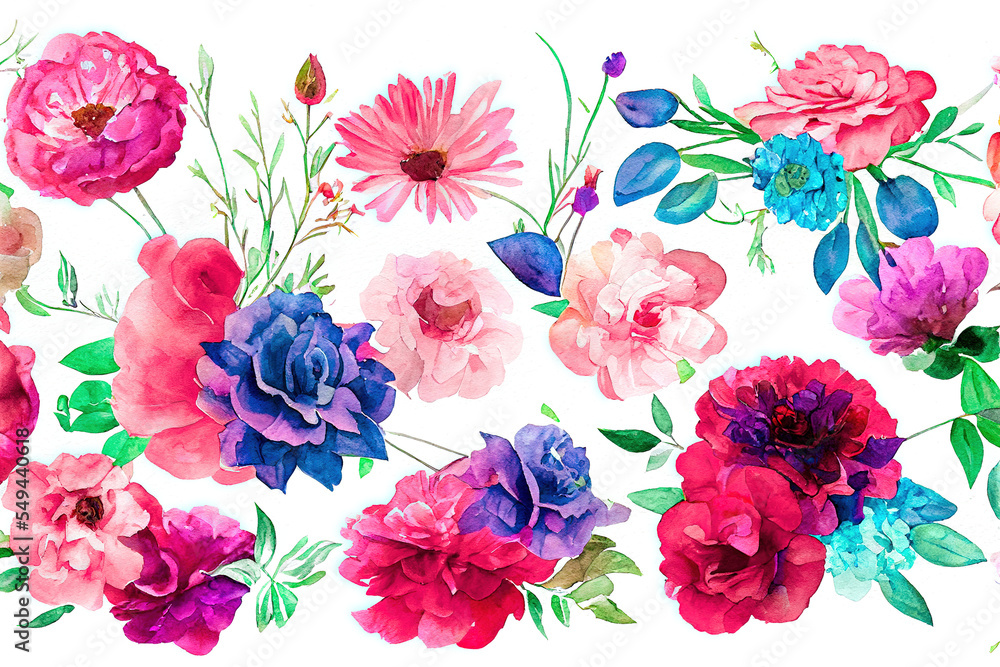 Flower bouquet set watercolor pieces of artwork design. Spring and summer flower nature in style of 