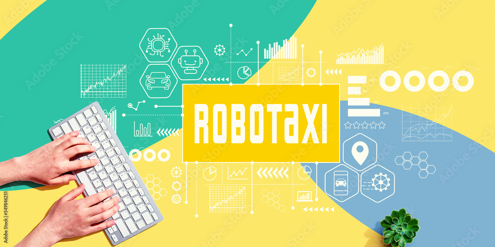 Robotaxi主题与使用电脑键盘的人