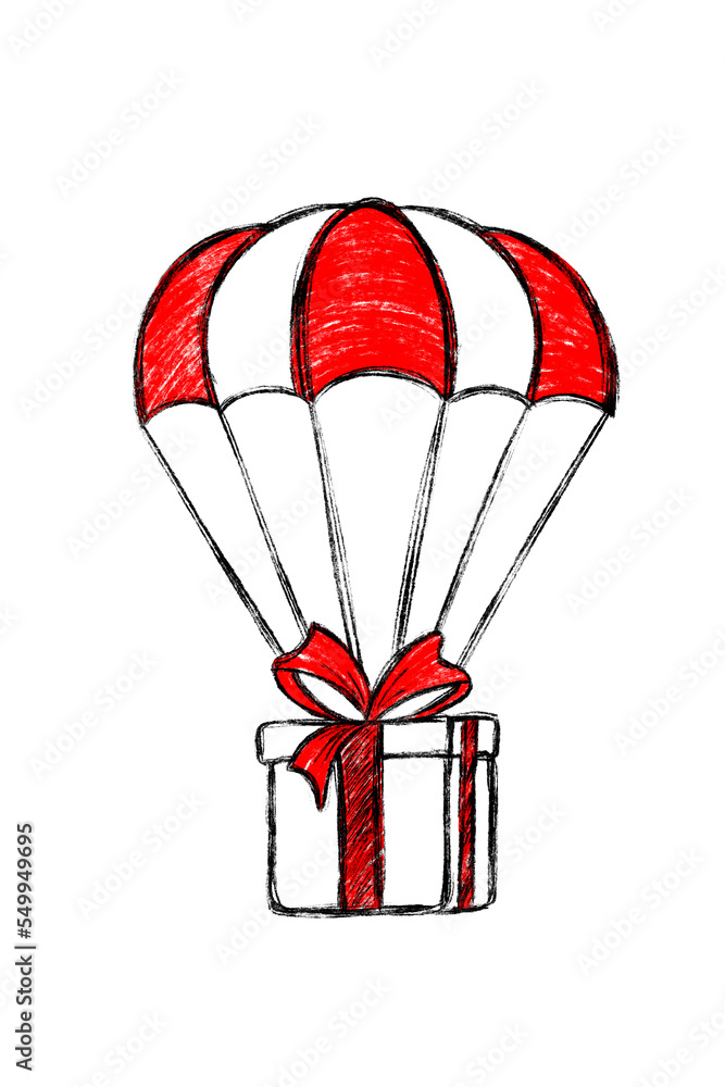 Flying air balloon with Christmas gift box