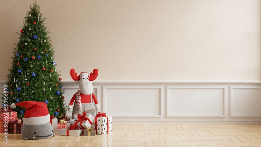 Empty wall in living room christmas interior.