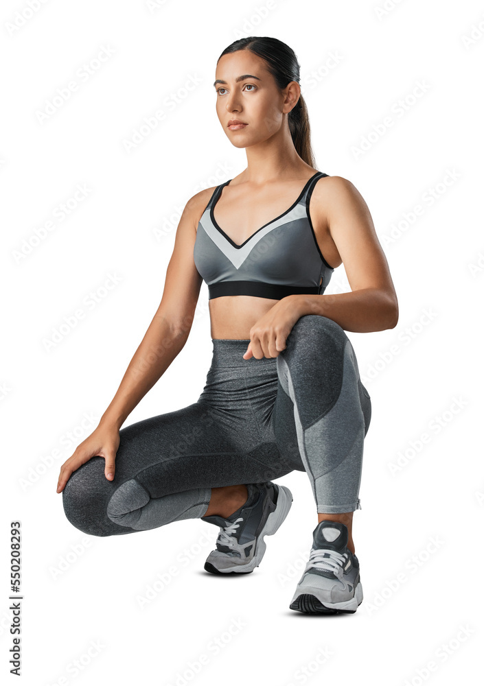 Studio shot of a sporty young woman posing isolated on a transparent png background