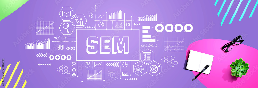 SEM - Search Engine Marketing theme with a notebook and a pen