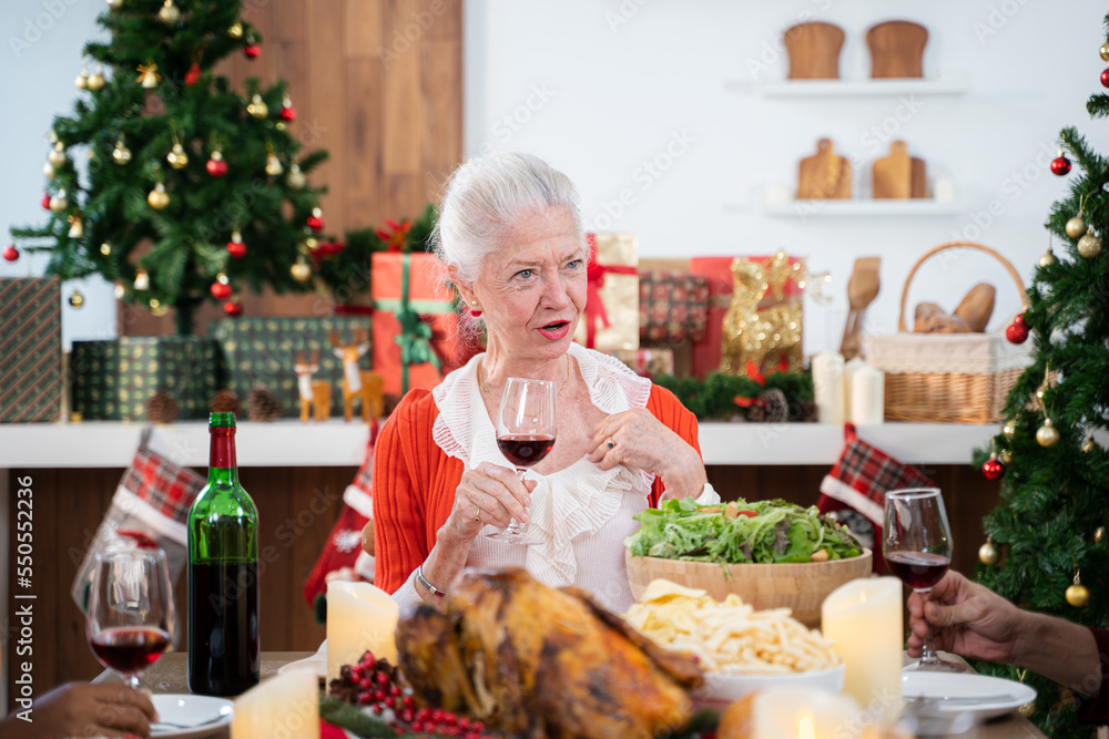 Happy smiling senior woman with christmas at home,Old age and people concept.