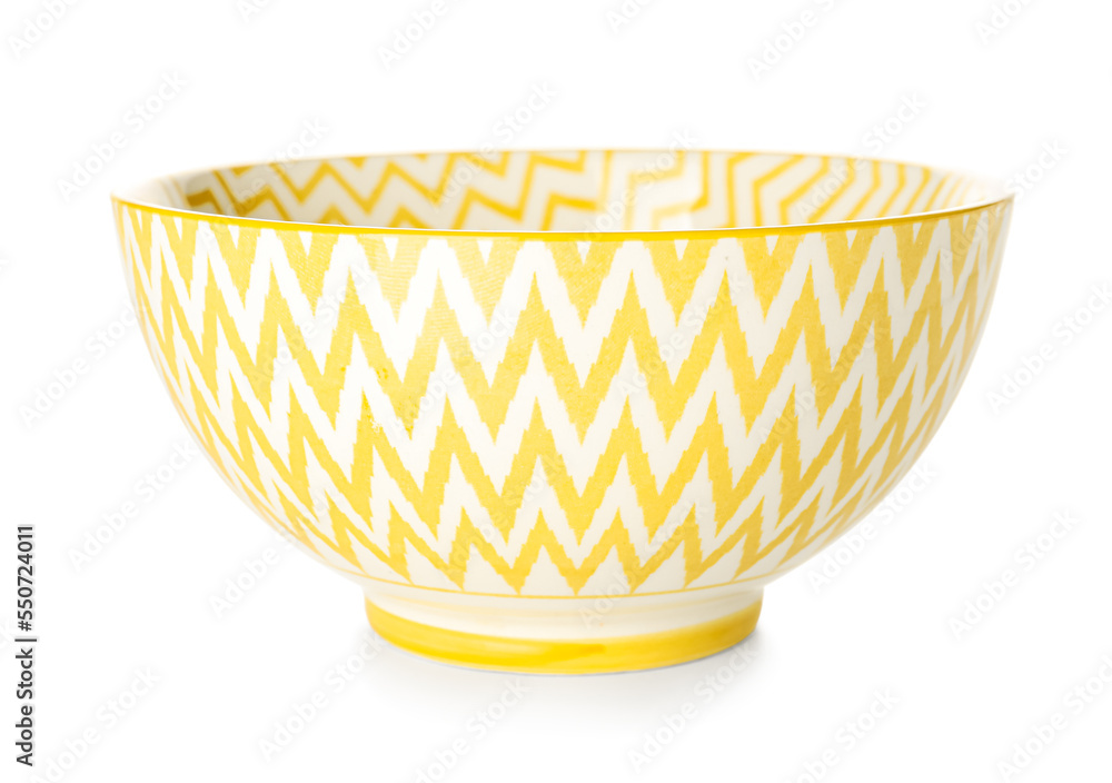 Yellow bowl with ornament on white background