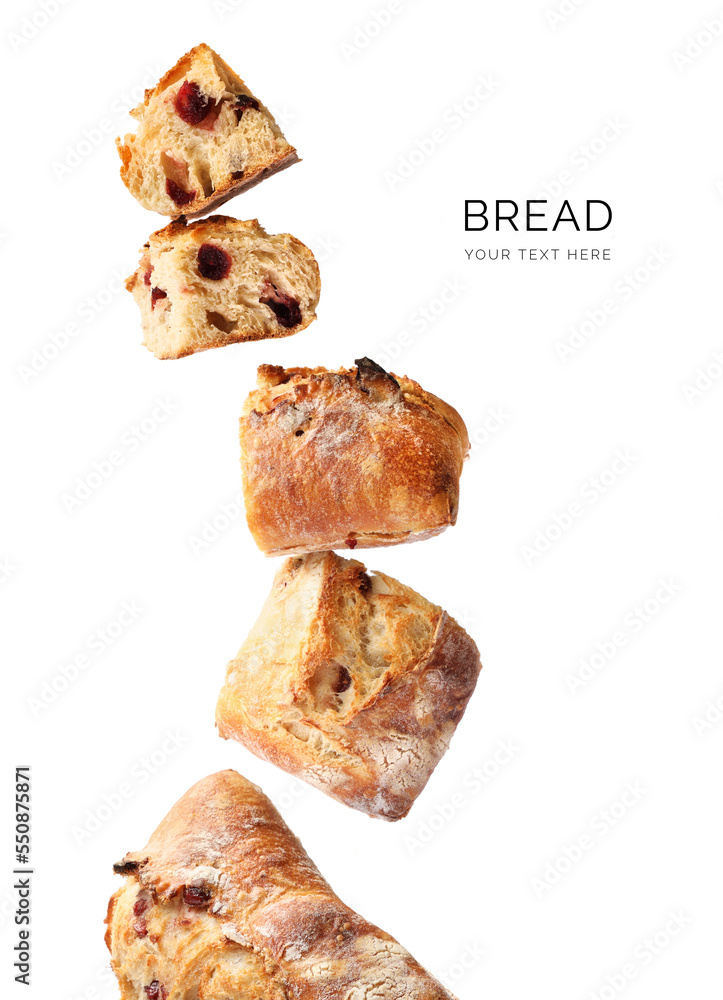 Creative layout made of ciabatta bread on the white background. Flat lay. Food concept. Bread and Pa