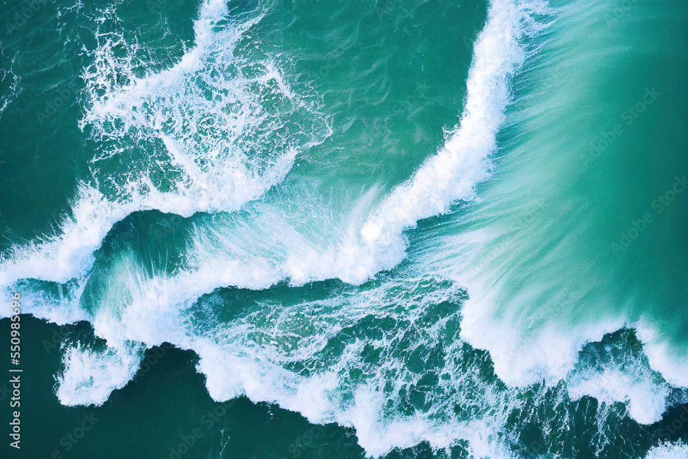 AI generated image aerial top view background photo of ocean sea water white wave splashing in the d