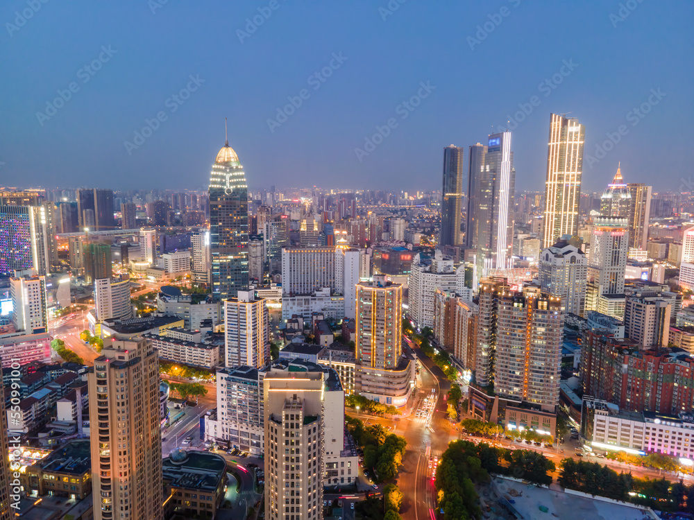 Aerial photography of the night view and architectural landscape skyline of modern Chinese cities