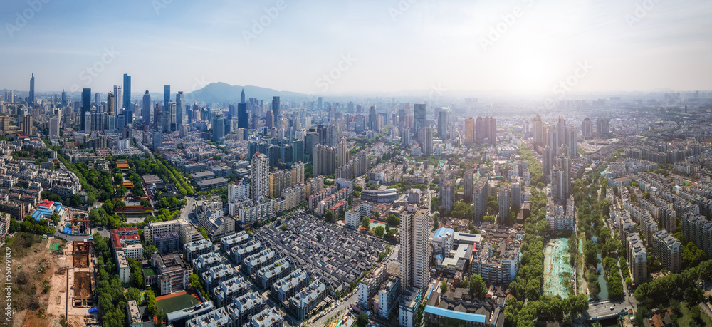 Aerial photo of the skyline of modern architectural landscape in Nanjing, China