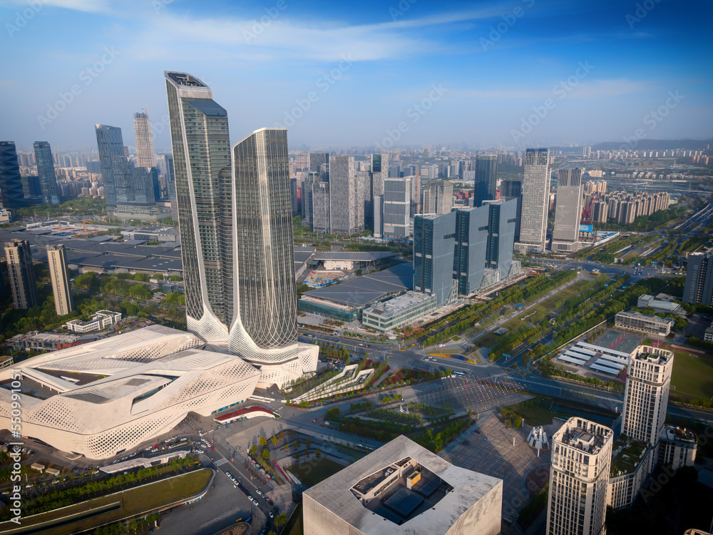 Aerial photo of the skyline of modern architectural landscape in Nanjing, China