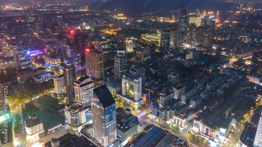 航拍中国南京现代建筑景观夜景