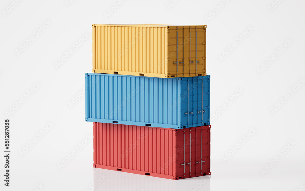 Cargo container, freight and export, 3d rendering.