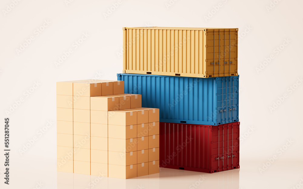 Cargo container, freight and export, 3d rendering.