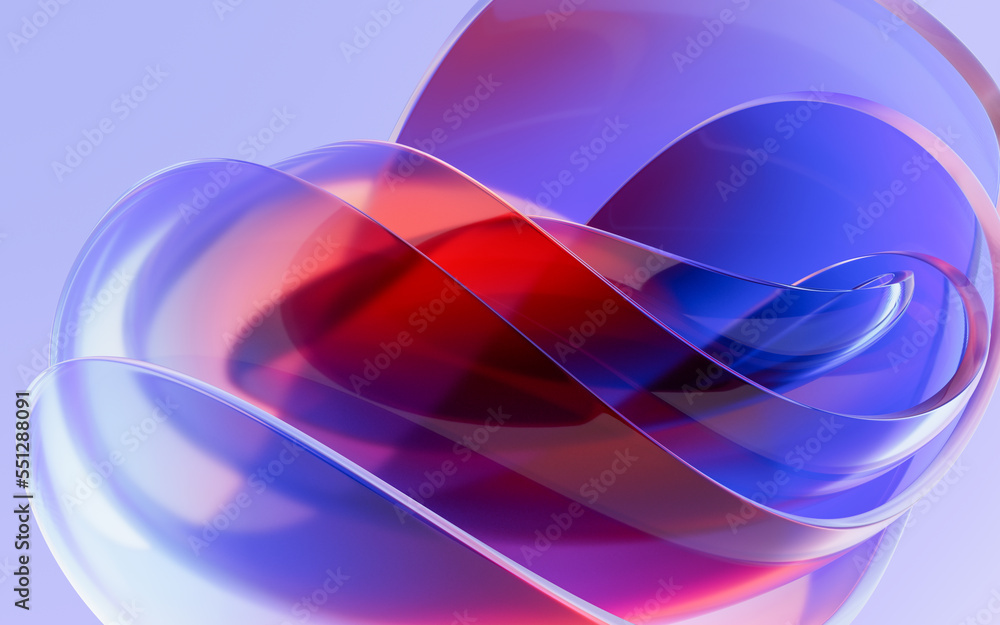 Gradient transparent curve glass, 3d rendering.