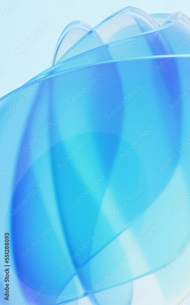 Gradient transparent curve glass, 3d rendering.