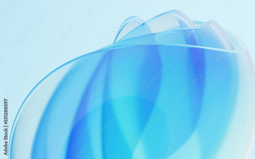 Gradient transparent curve glass, 3d rendering.