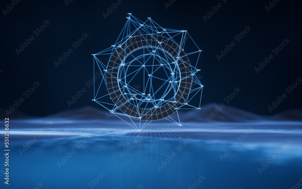 Digital space with digital ring geometry, 3d rendering.