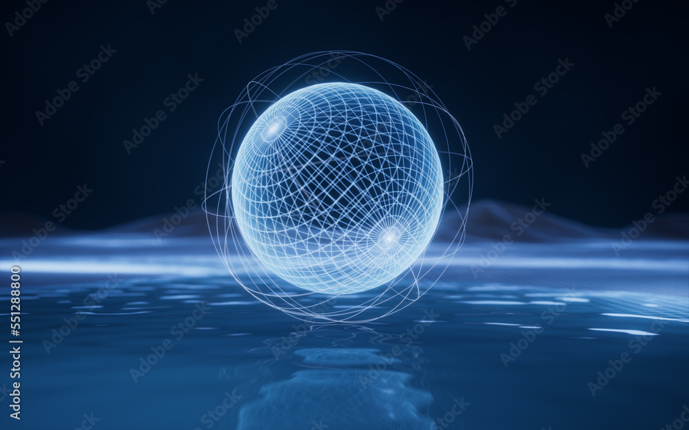 Digital sphere with blue technology structure, 3d rendering.