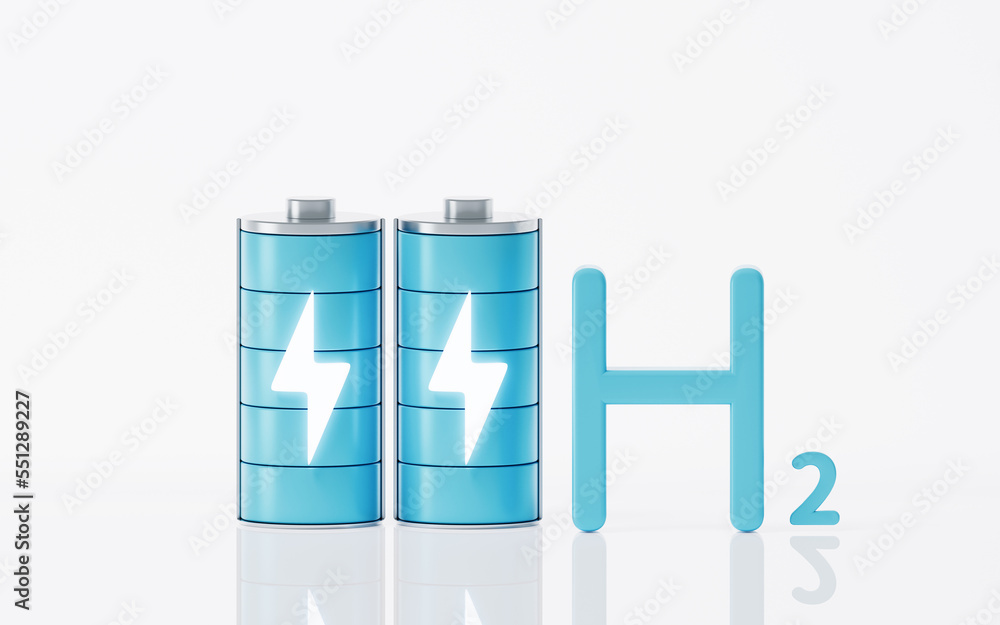 Hydrogen and battery, 3d rendering.