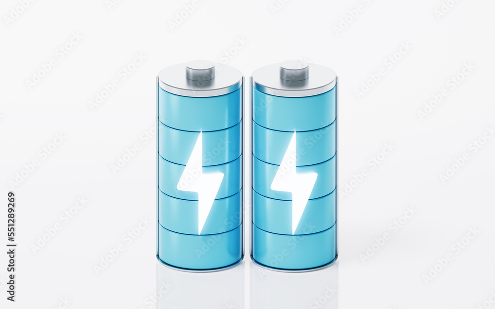 3D fast charge battery on white background, energy technology concept, 3d rendering.