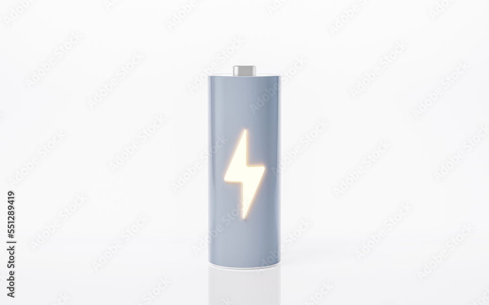 3D fast charge battery on white background, energy technology concept, 3d rendering.