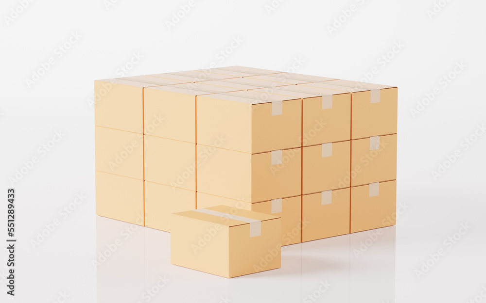 Packaging box and white background, 3d rendering.