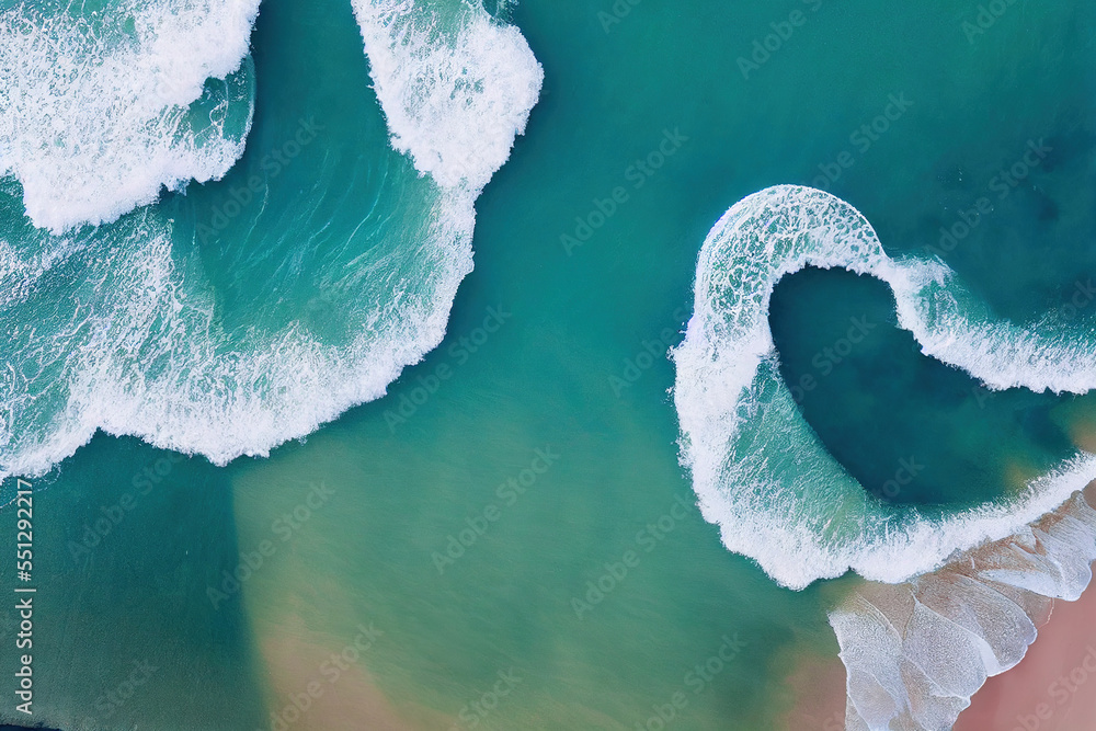 AI generated image top view from drone photo of beautiful pink beach with relaxing sunlight, sea wat