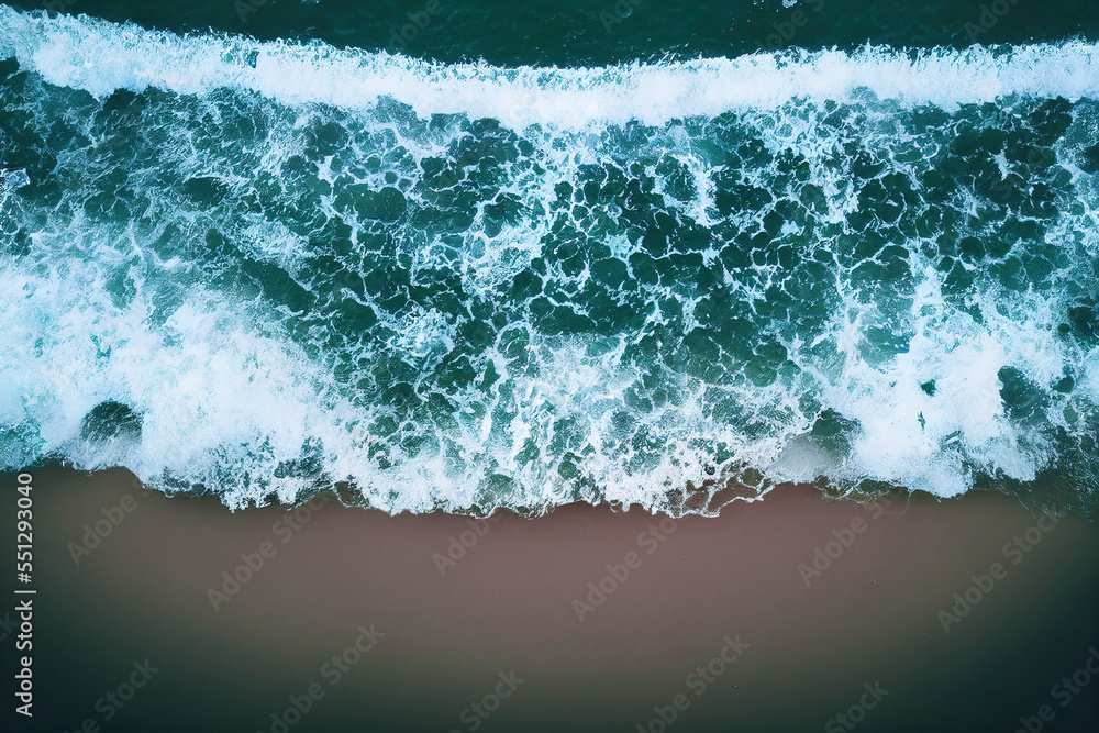 AI generated image top view from drone photo of beautiful pink beach with relaxing sunlight, sea wat