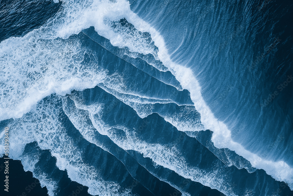 人工智能生成的海洋海水白色波浪在d中飞溅的图像空中俯视背景照片