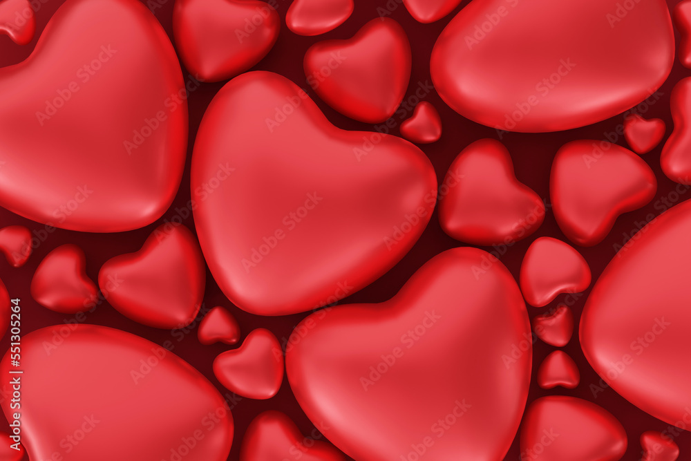 Valentine red heart shape background, 3d rendering