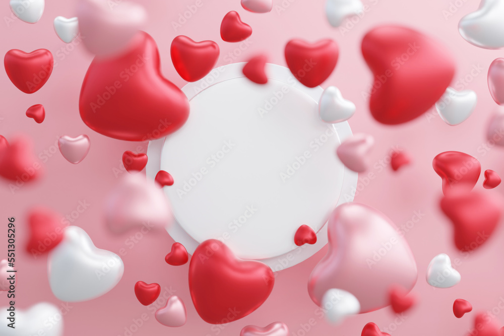 Valentine heart shape frame background, 3d rendering