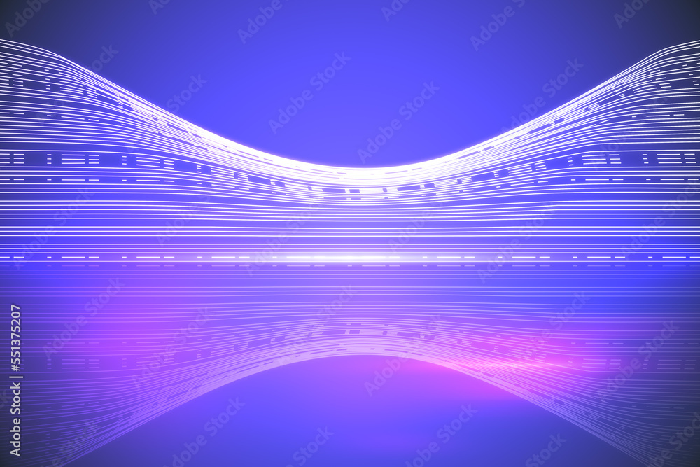 Creative wide blue digital wave background. 3D Rendering.