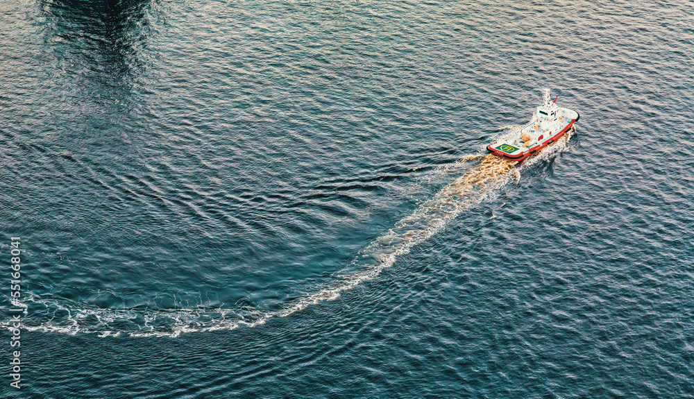 Aerial view of boats in Odaiba Harbor in Tokyo, Japan